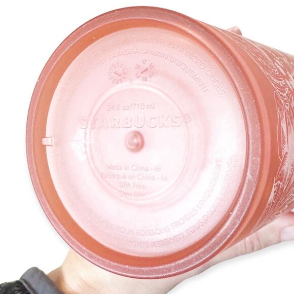 2019 Starbucks Coral Soft Touch Cactus 24 oz Tumbler Cup Blue Lid Collectible - Picture 5 of 8